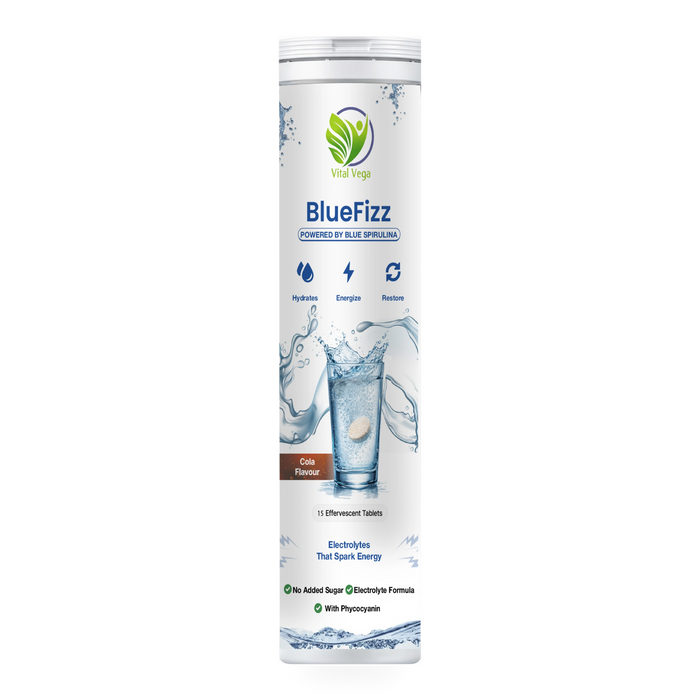 BlueFizz - Blue Spirulina Electrolyte Effervescent Tablets, Cola Flavour, 15 Tablets