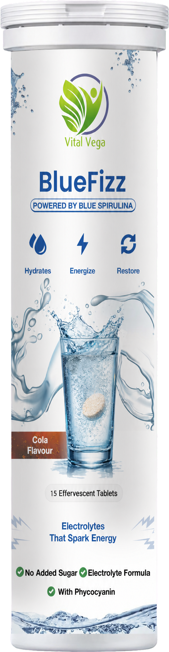 Vital Vega BlueFizz phycocyanin and electrolyte effervescent tablets