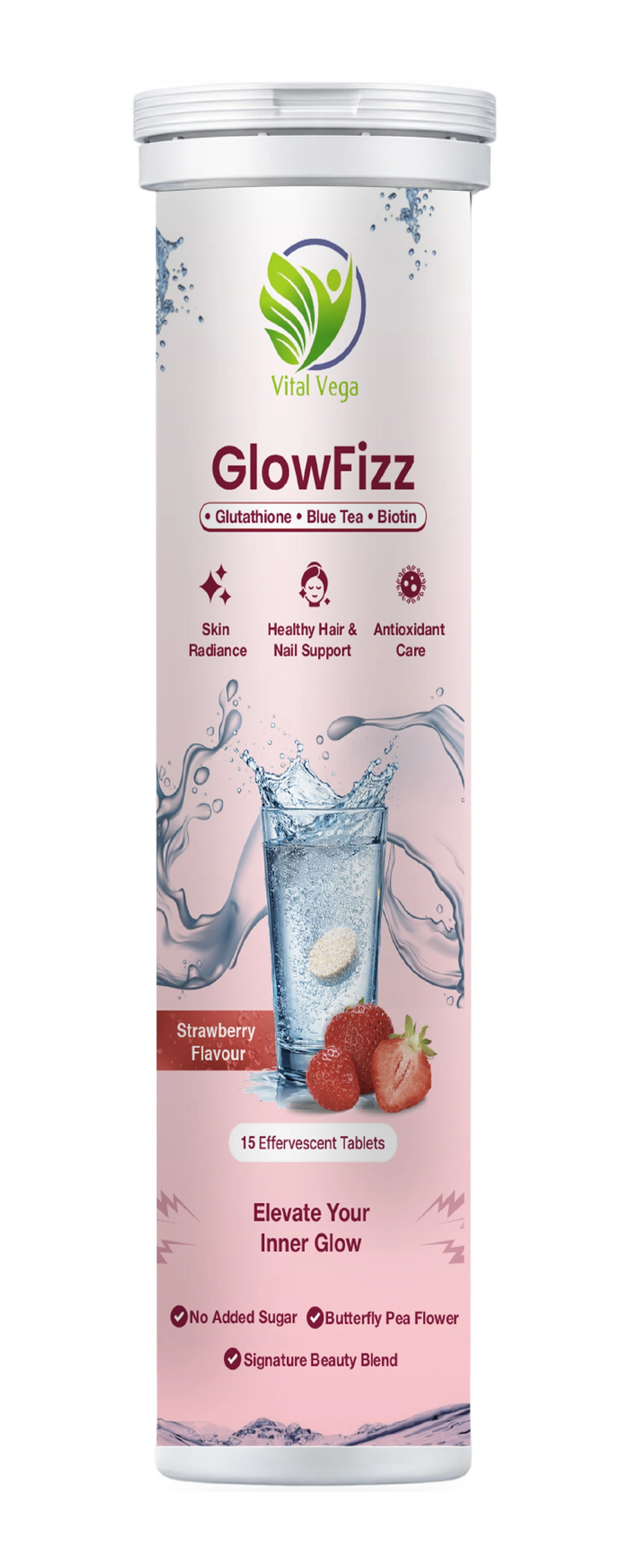 GlowFizz strawberry beauty effervescent tablets